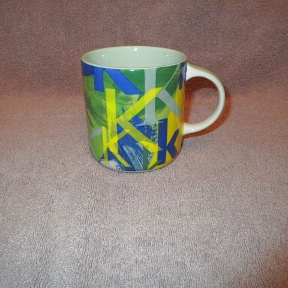 Anthropologie Lottie Monogram Mug Initial K Letter Ceramic Geometric Art 18 oz